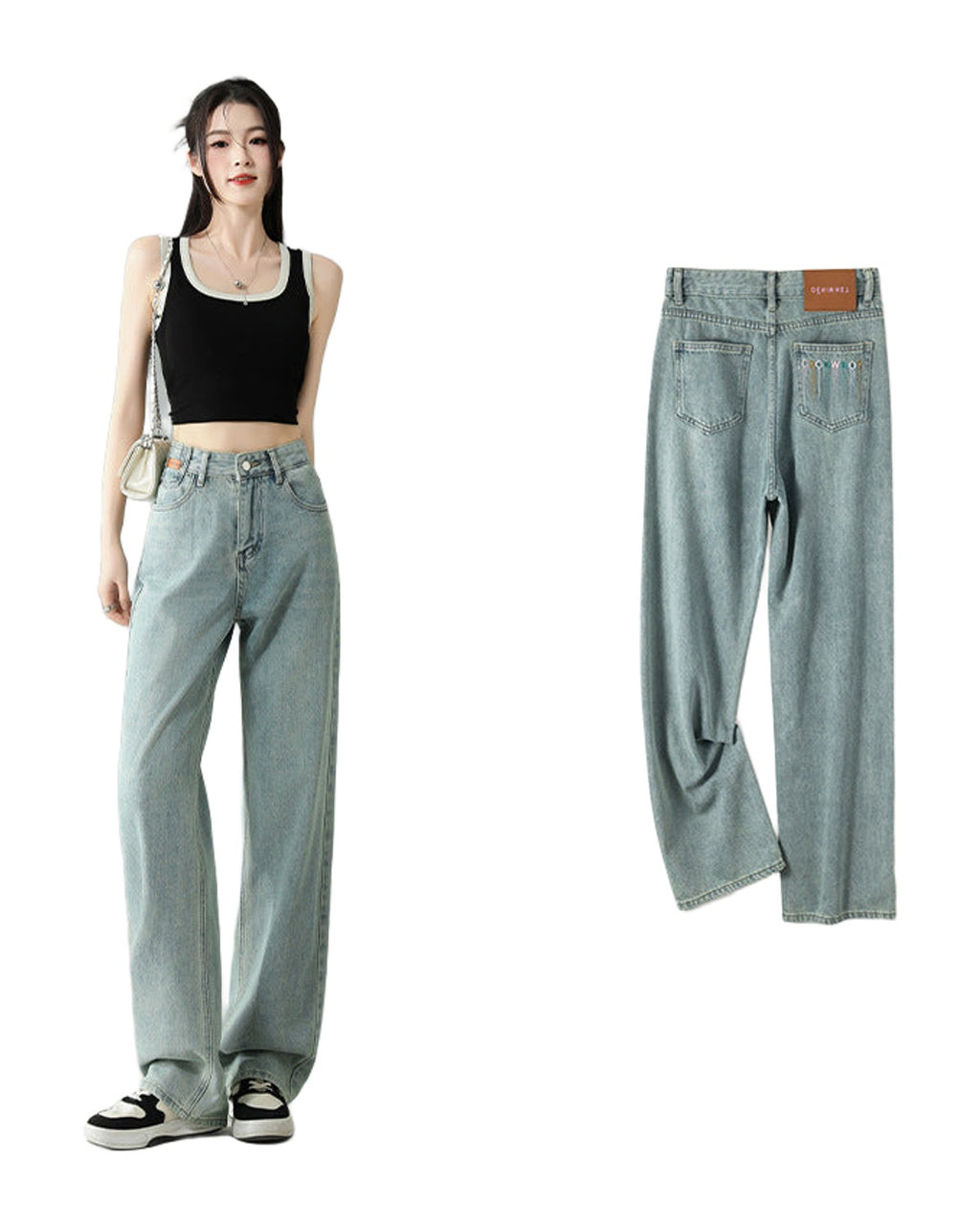 Cropped Trousers Embroidered Wide-leg Jeans photo 2