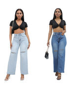 Elegant Ripped Wide-leg Jeans photo 5