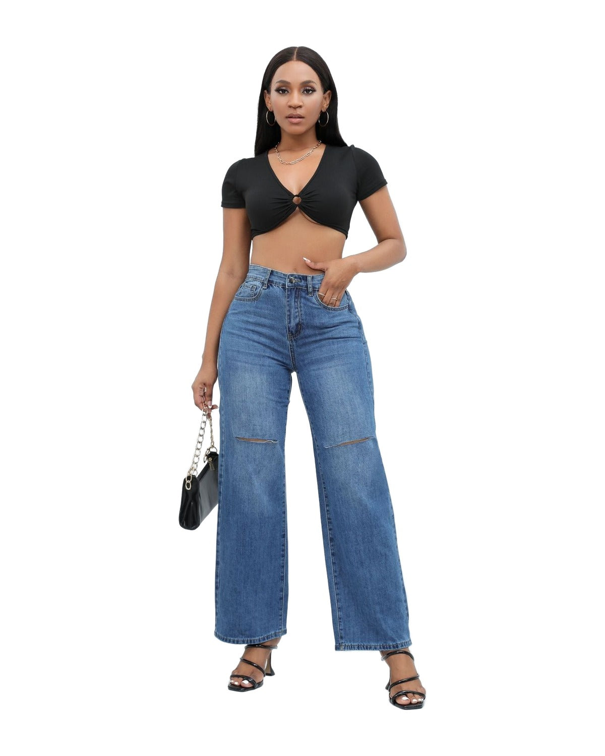 Elegant Ripped Wide-leg Jeans photo 7