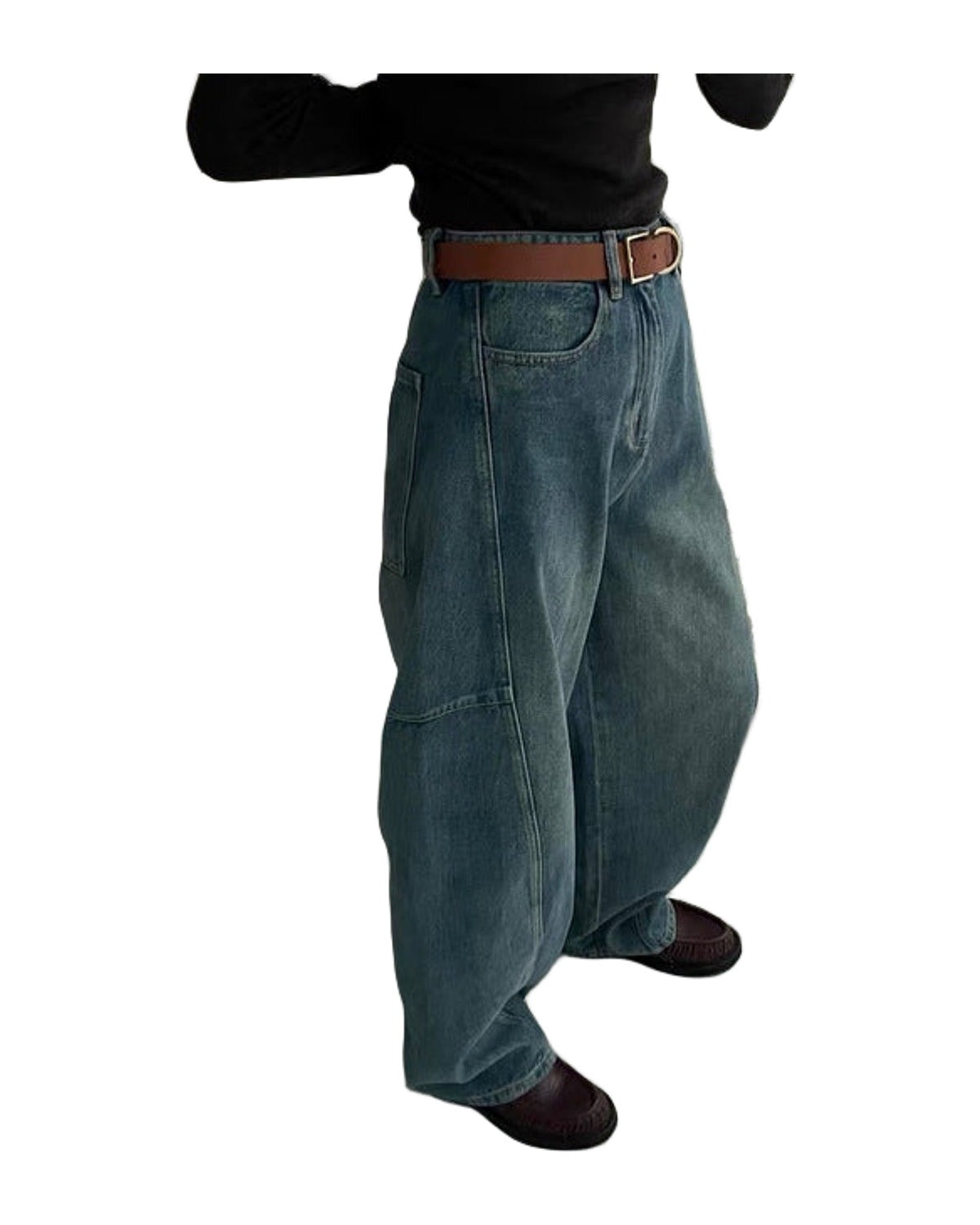 Light Deconstruction Split Tangent Loose Curved Banana Jeans photo 2