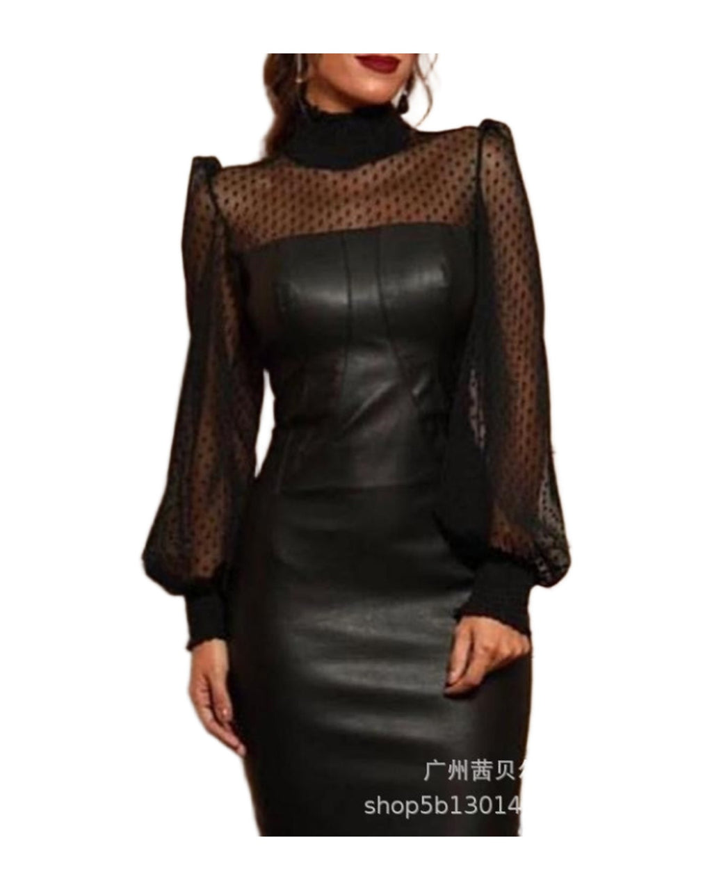 Black Mesh Stitching Tight Leather Skirt photo 1