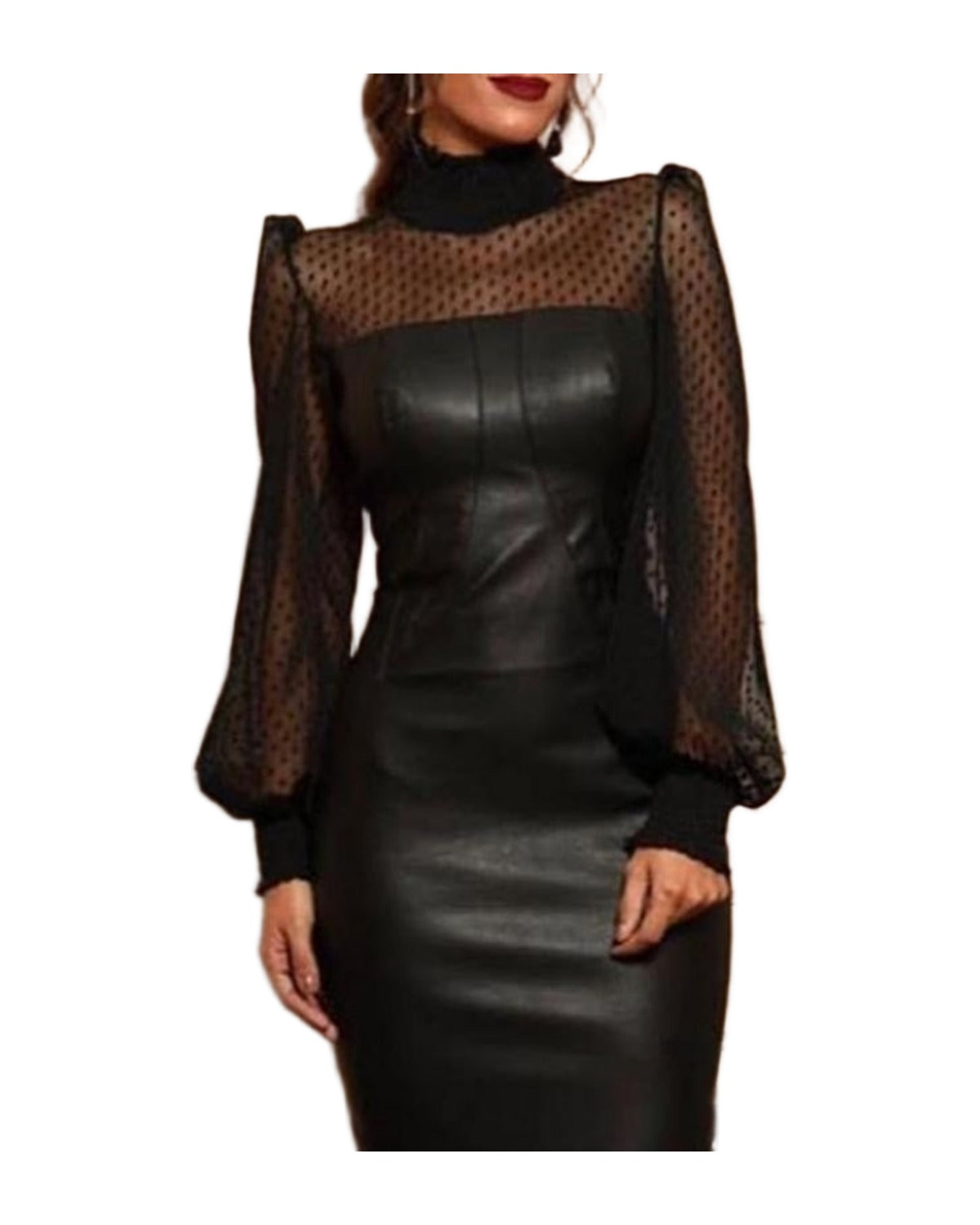 Black Mesh Stitching Tight Leather Skirt photo 6