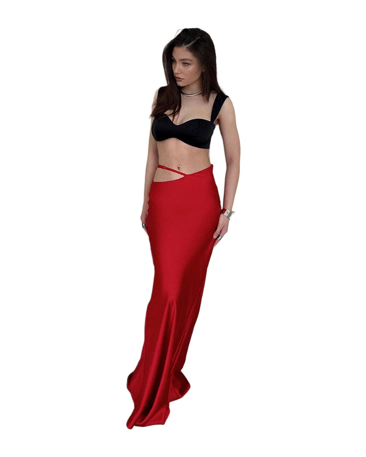 Solid Color Hollow-out Bodycon Maxi Skirt photo 5
