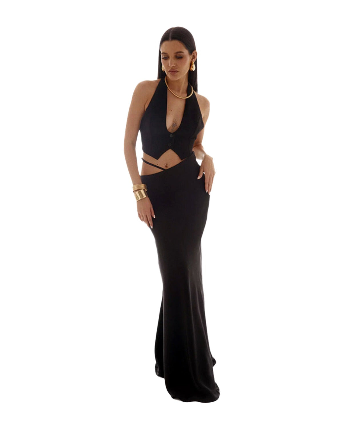 Solid Color Hollow-out Bodycon Maxi Skirt photo 9