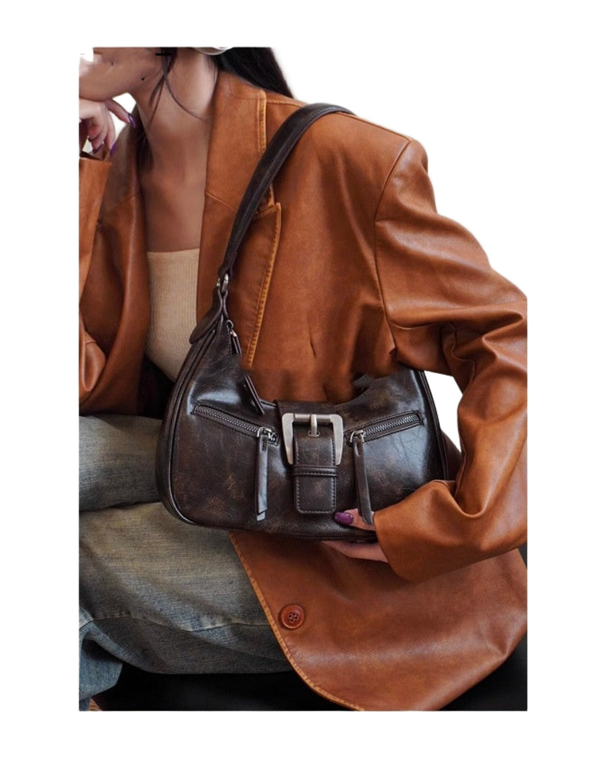 Retro Shoulder Bag Underarm Crescent Crossbody photo 3