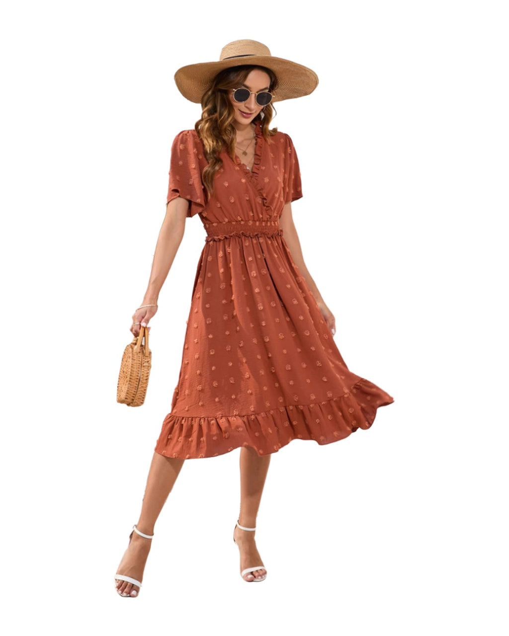 V-neck High Waist Tied Dress Fur Ball Short Sleeve photo 4