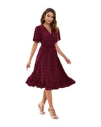 V-neck High Waist Tied Dress Fur Ball Short Sleeve photo 8