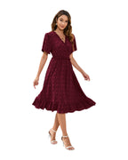 V-neck High Waist Tied Dress Fur Ball Short Sleeve photo 9