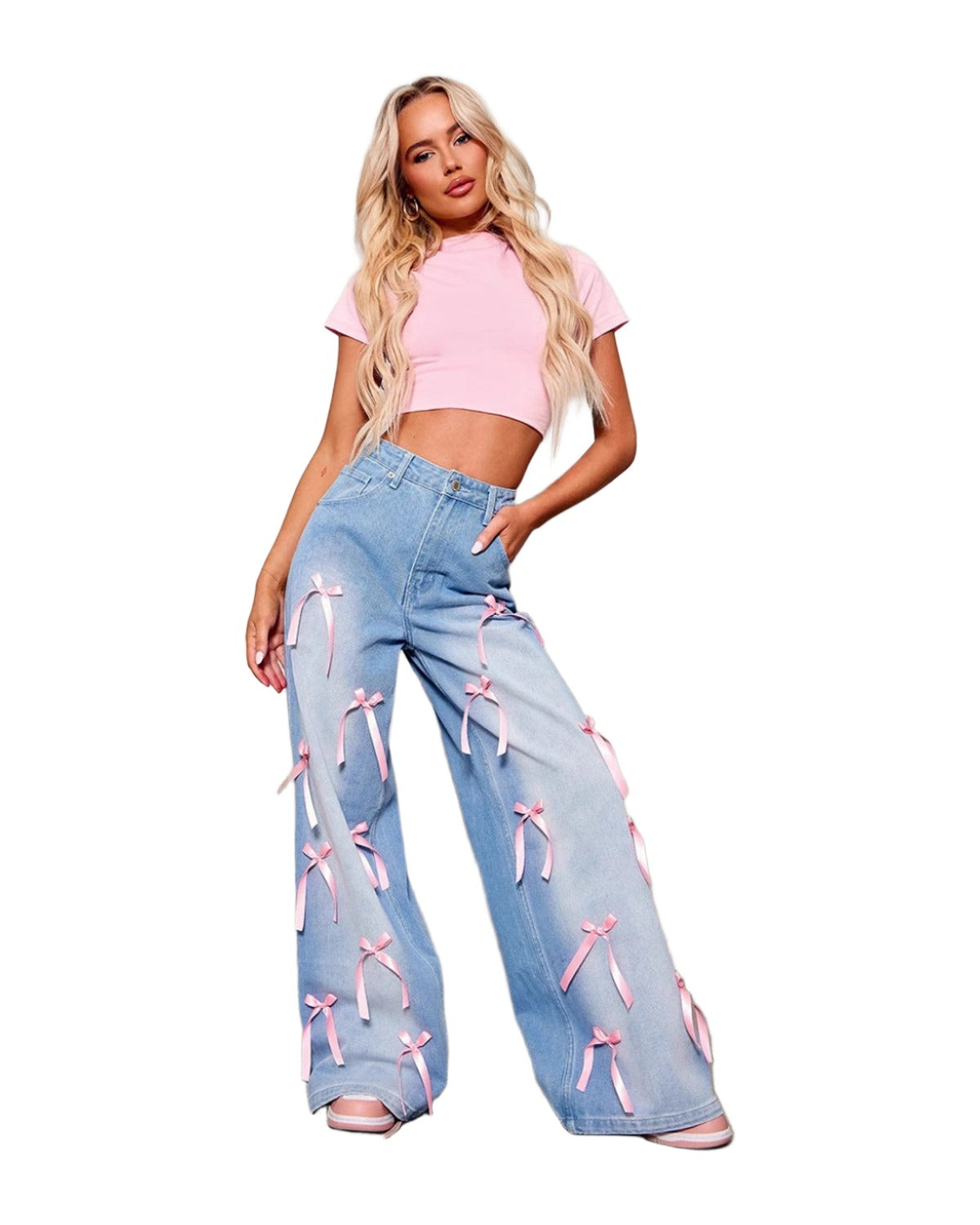 Bow High Waist Wide Leg Jeans photo 2