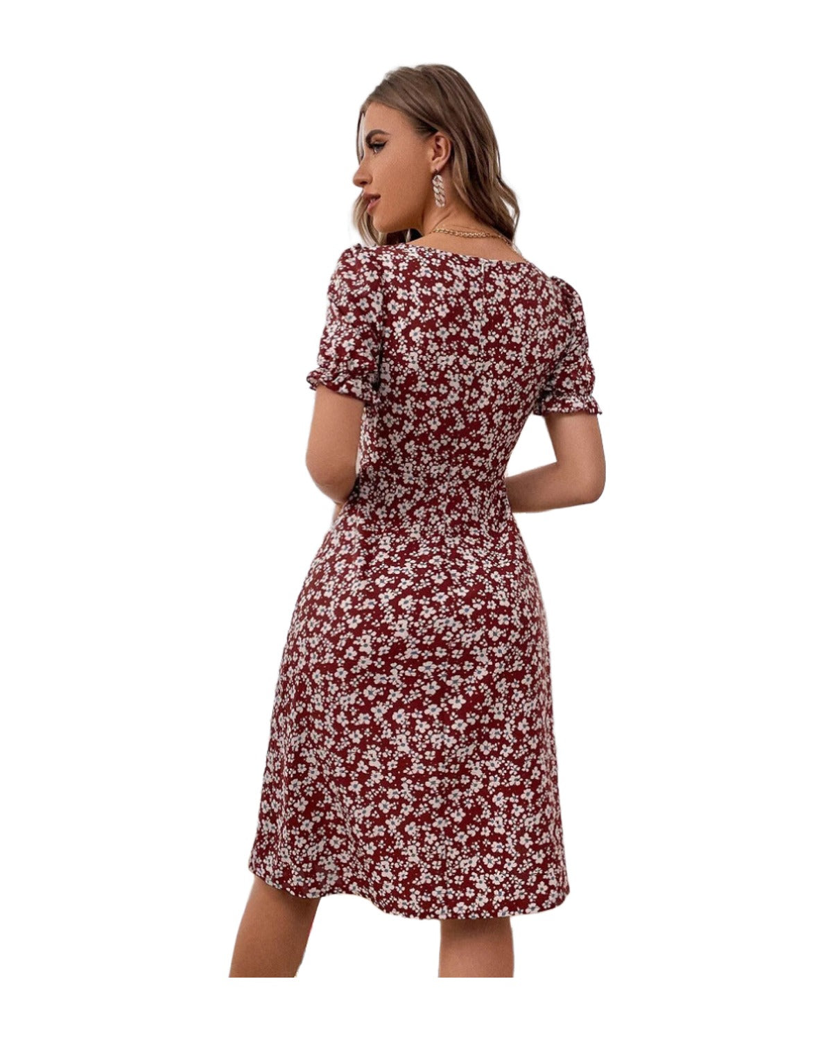 Summer Slit Square Collar Petal Sleeve Floral Dress photo 1