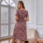 Summer Slit Square Collar Petal Sleeve Floral Dress