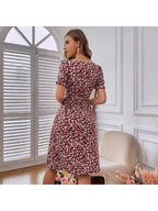 Summer Slit Square Collar Petal Sleeve Floral Dress