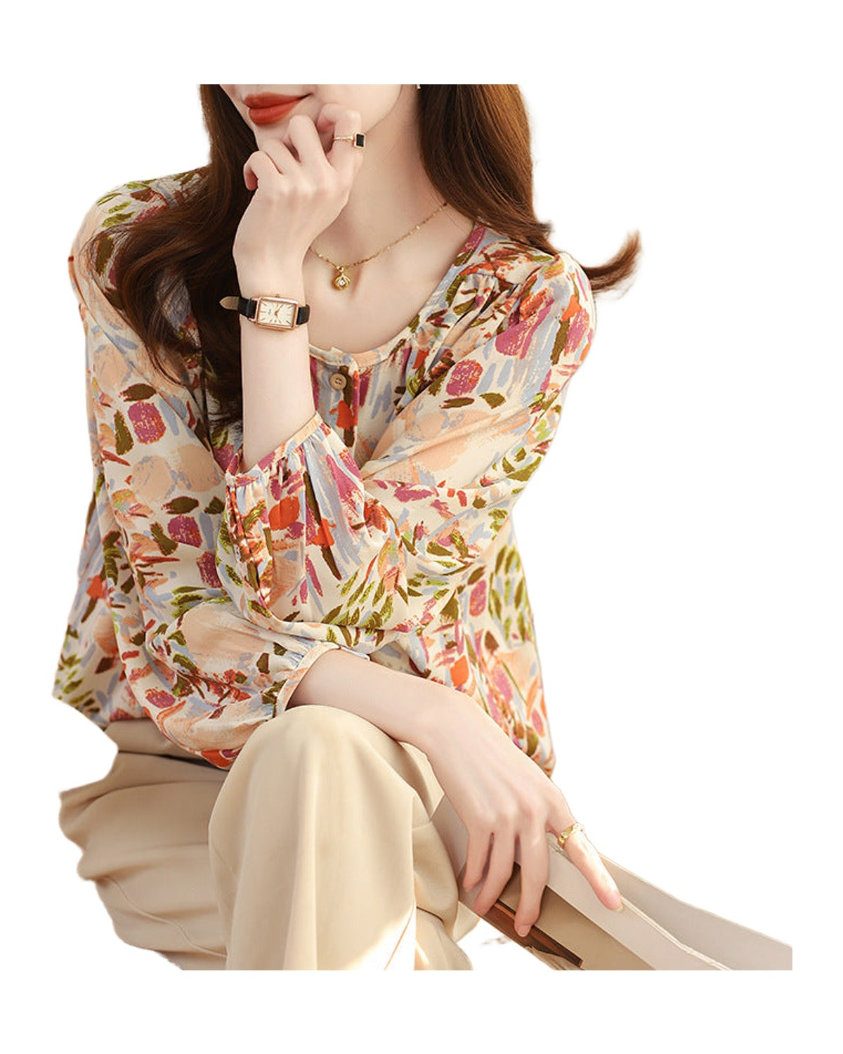 Real Shot French Vintage Floral Nine-quarter Sleeve Shirt photo 6