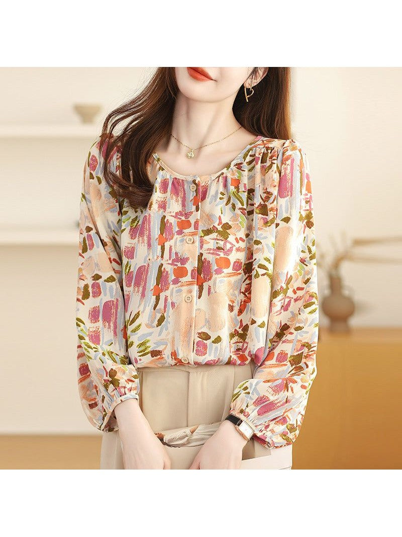 Real Shot French Vintage Floral Nine-quarter Sleeve Shirt
