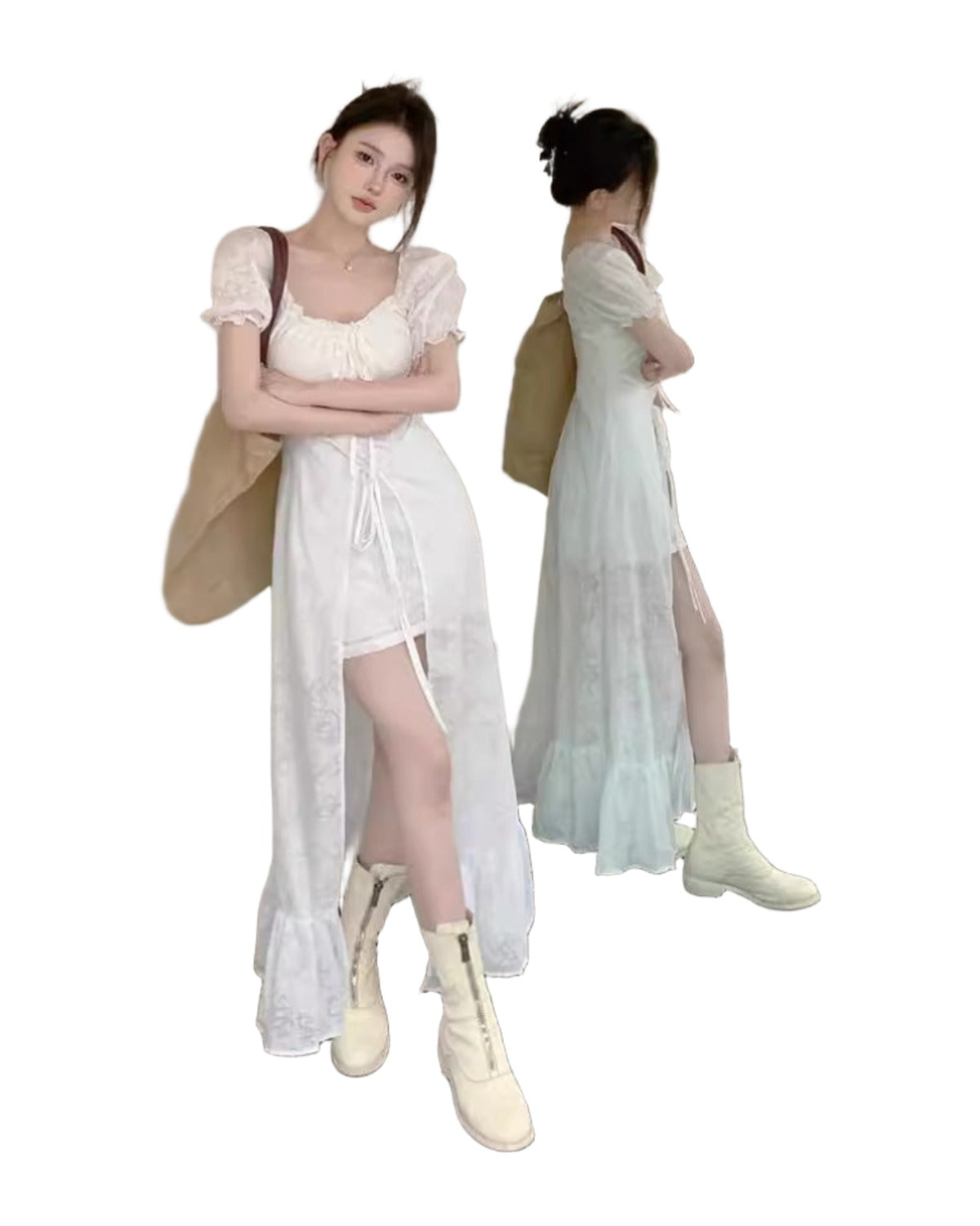 Irregularly Short Sleeve Waist-controlled Dress photo 6