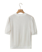 White Broderie Anglaise Puff Sleeve Waffle Knit Tee photo 1