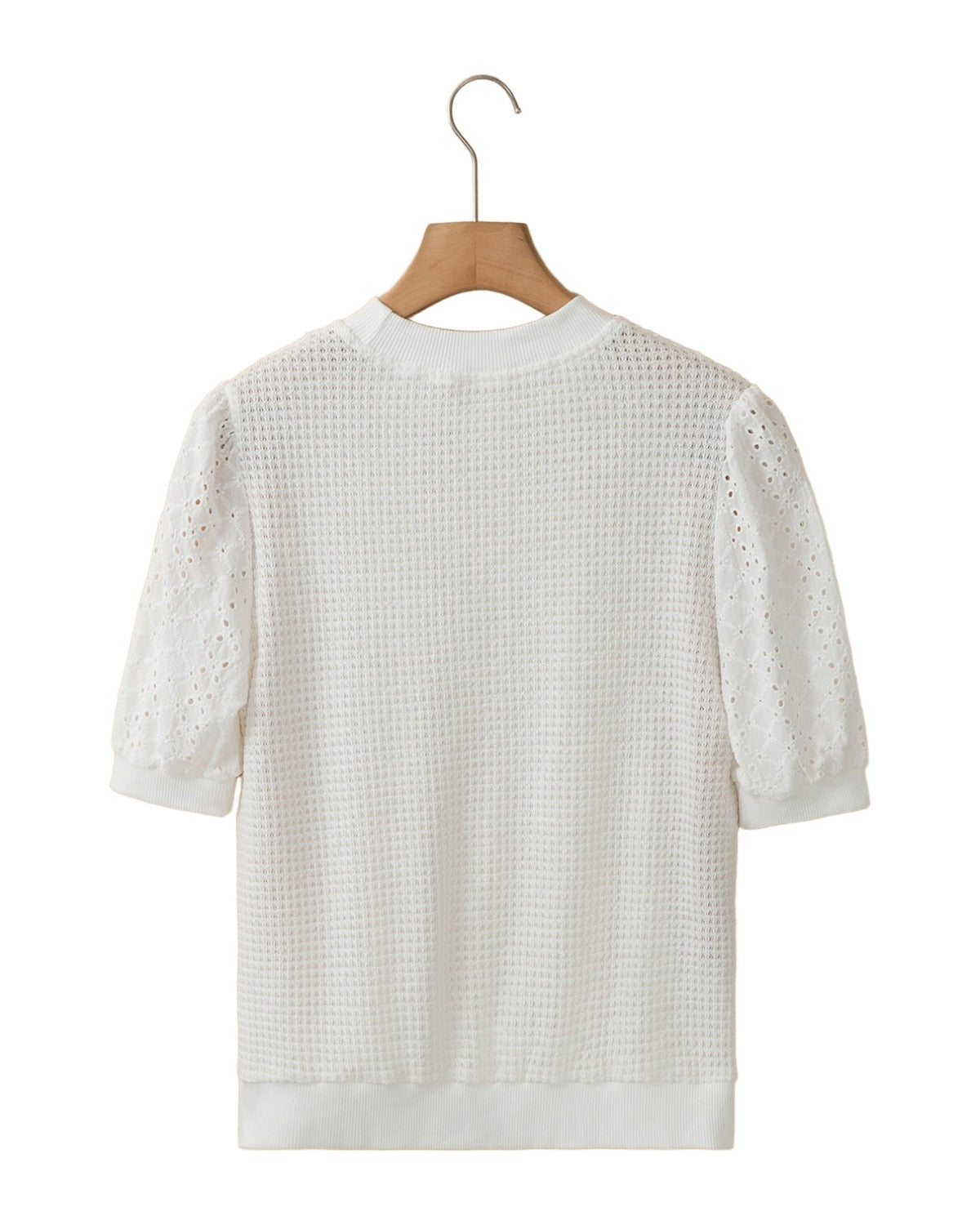 White Broderie Anglaise Puff Sleeve Waffle Knit Tee photo 1