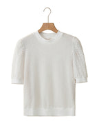 White Broderie Anglaise Puff Sleeve Waffle Knit Tee photo 2
