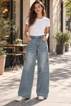 Summer Mid-waist Wide-leg Straight Jeans styled on a model