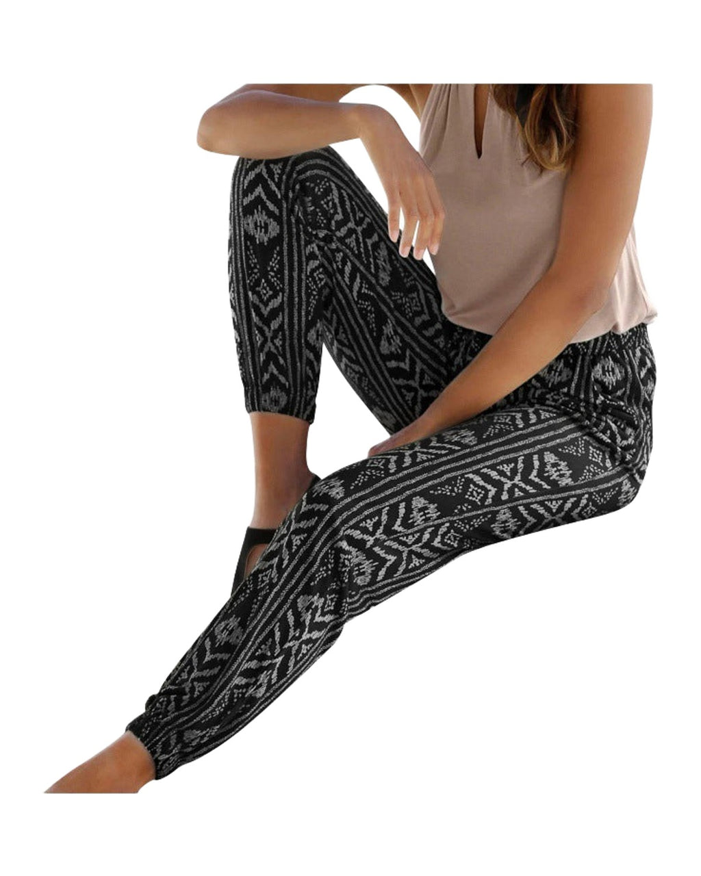Elastic Waist Printed Pocket Lace-up Leggings photo 3