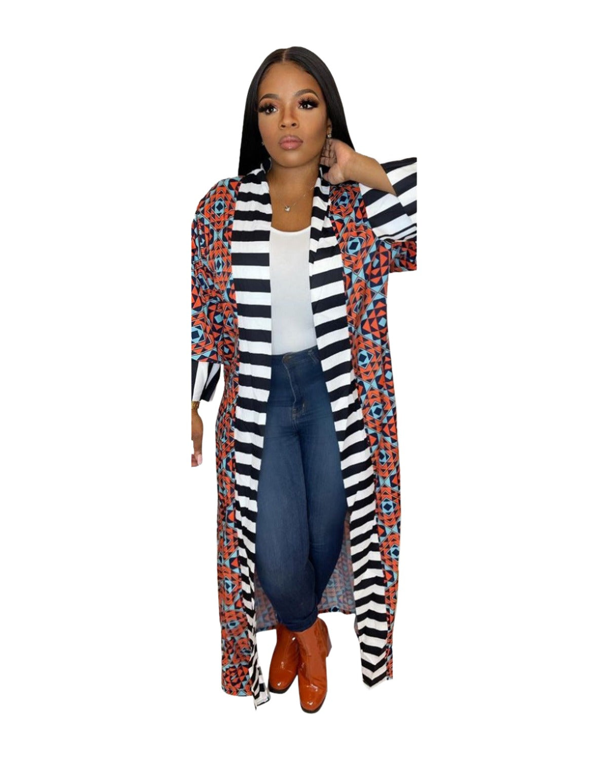 Casual Striped Pattern Printed Long Sleeve Coat Dress photo 1