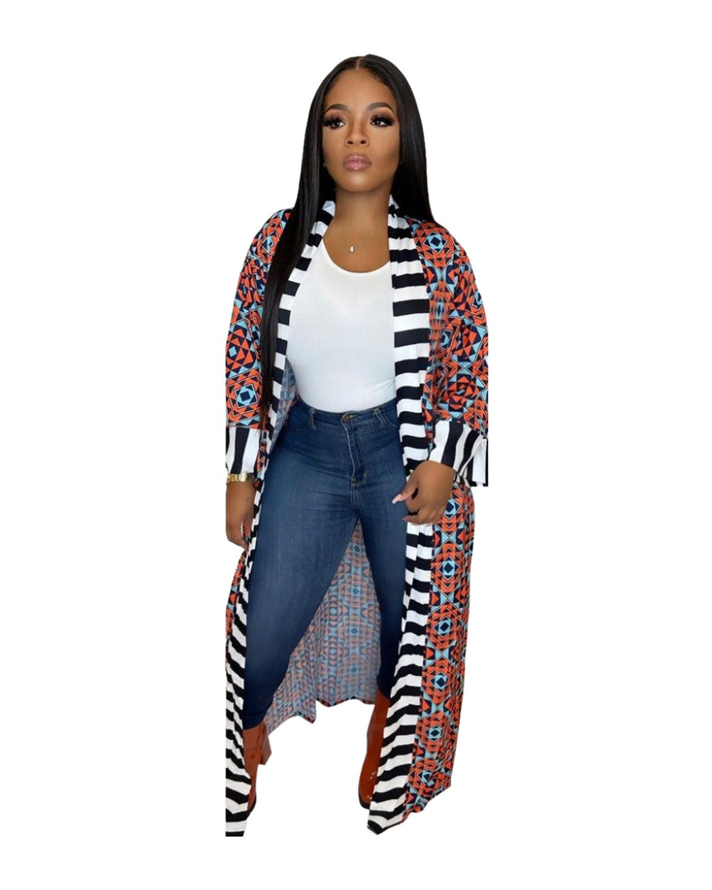 Casual Striped Pattern Printed Long Sleeve Coat Dress photo 2