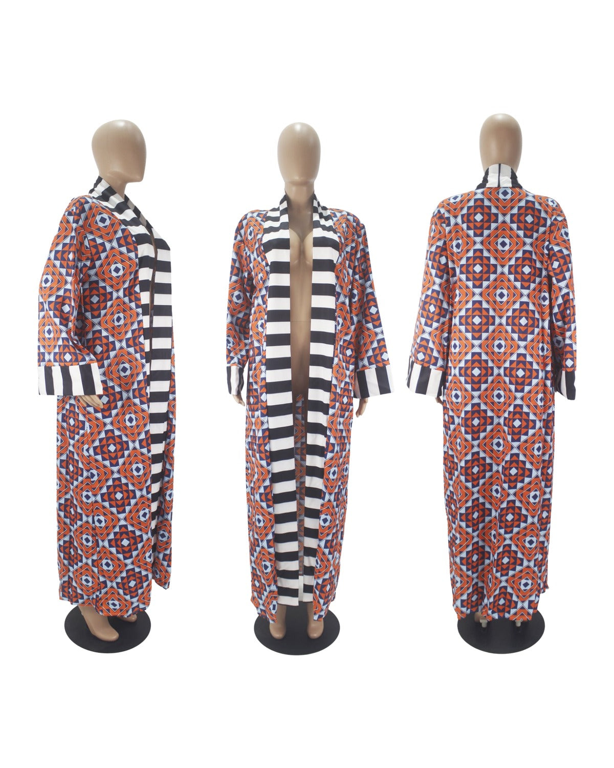 Casual Striped Pattern Printed Long Sleeve Coat Dress photo 4