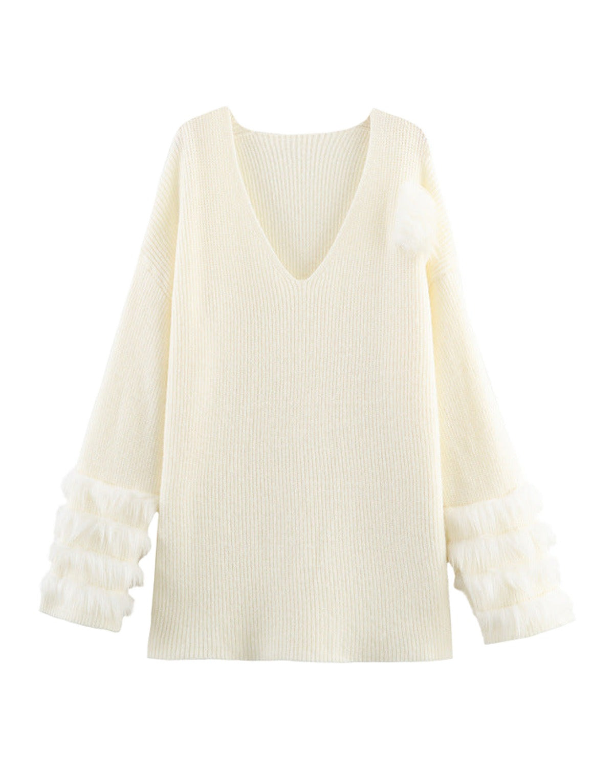 Casual V-neck Cuff Furry Knitted Dress photo 3