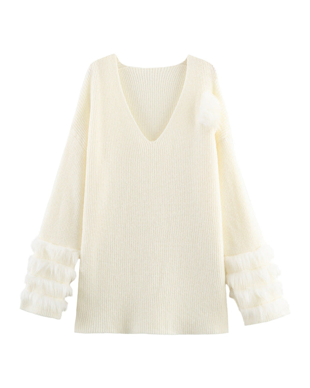 Casual V-neck Cuff Furry Knitted Dress photo 4
