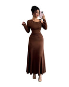 Solid-color Off-shoulder Long-sleeve Dress photo 1