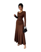 Solid-color Off-shoulder Long-sleeve Dress photo 2