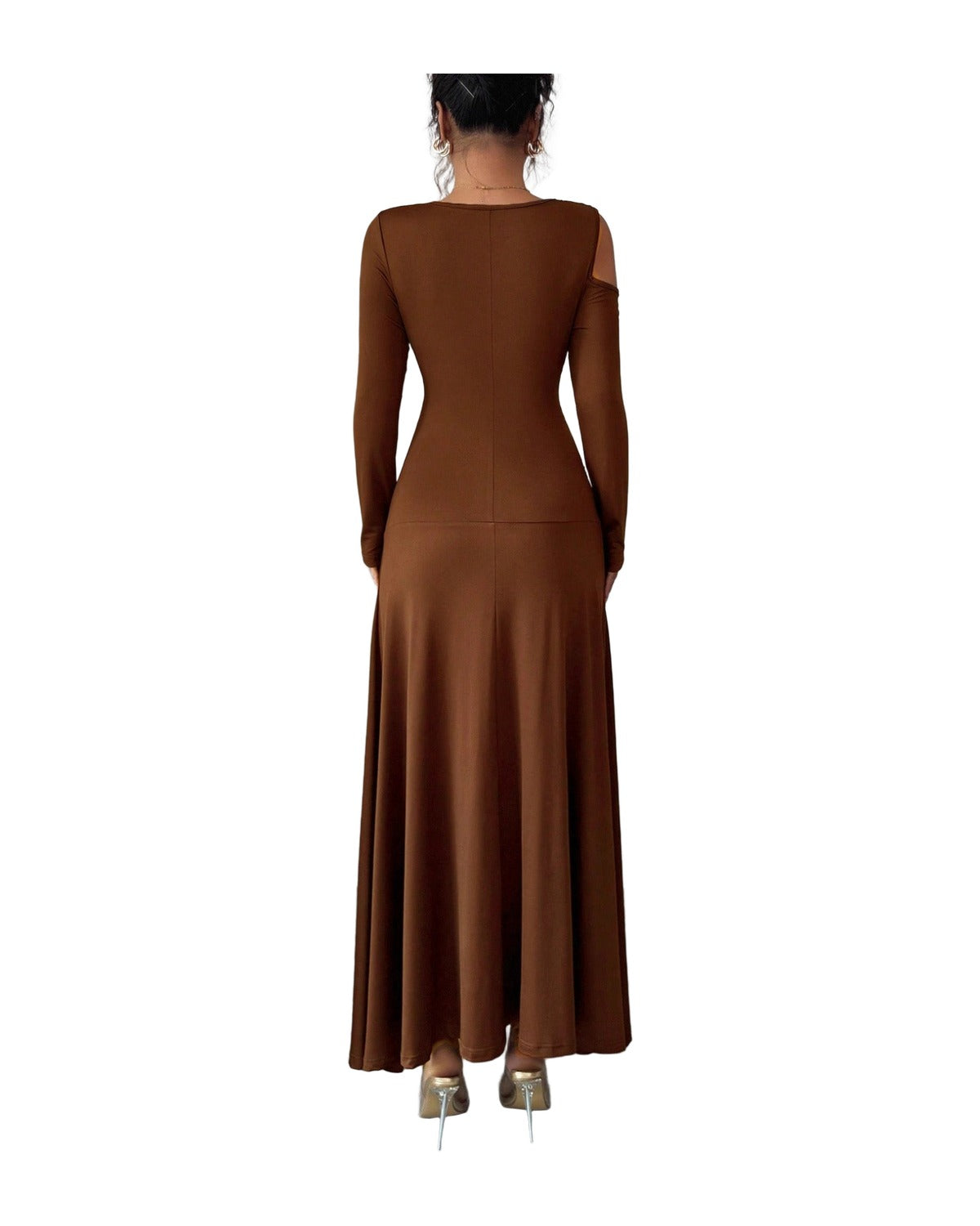 Solid-color Off-shoulder Long-sleeve Dress photo 4