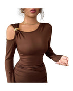 Solid-color Off-shoulder Long-sleeve Dress photo 5