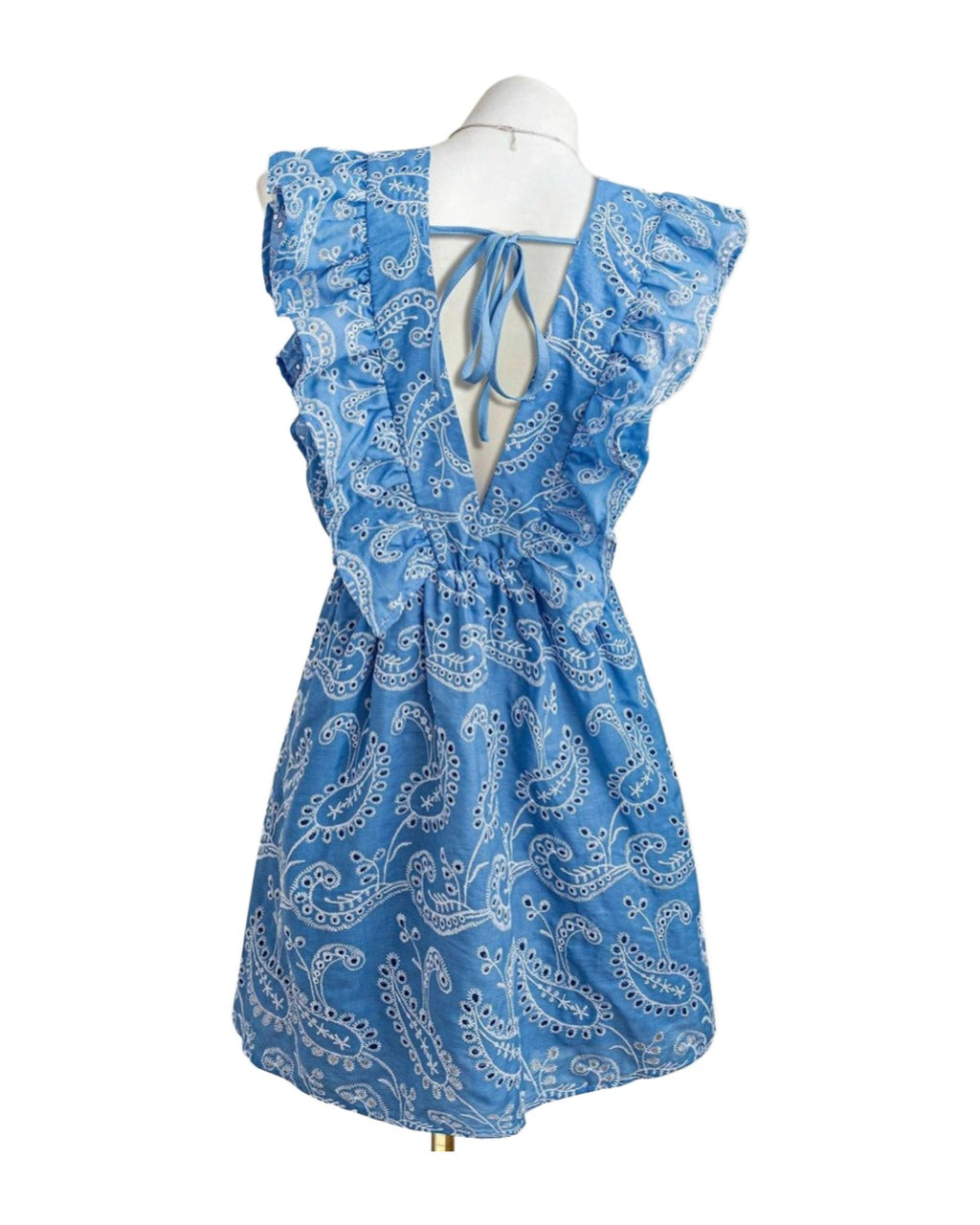 Casual Blue V-neck Embroidered Lace Dress Vacation Leisure photo 1