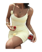 Knitted Strap Dress Floral Ruching Defined Waistline photo 1