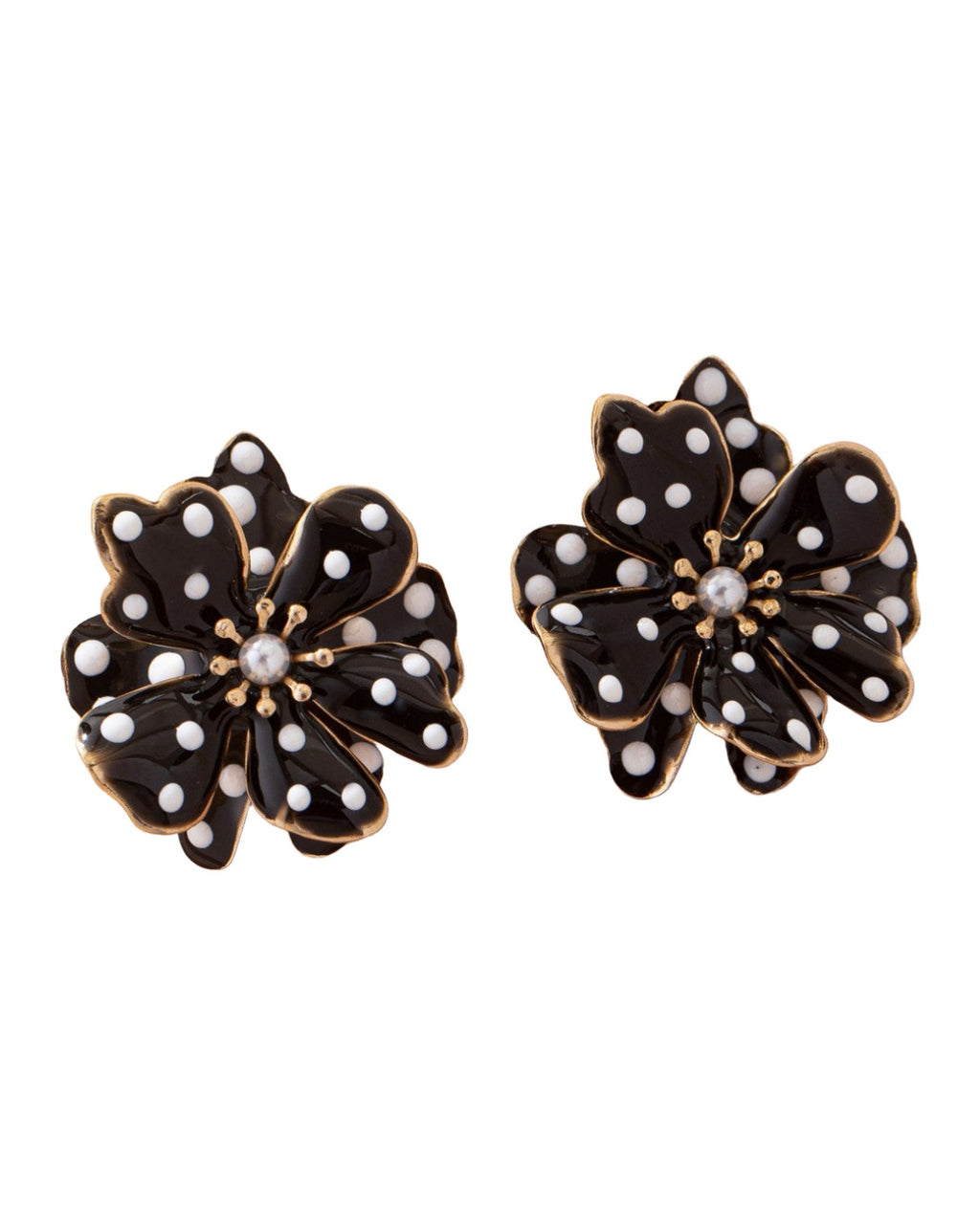 French-style Retro Black White Polka-dot Flower Earrings photo 2