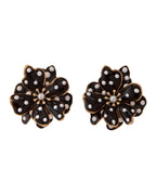 French-style Retro Black White Polka-dot Flower Earrings photo 3
