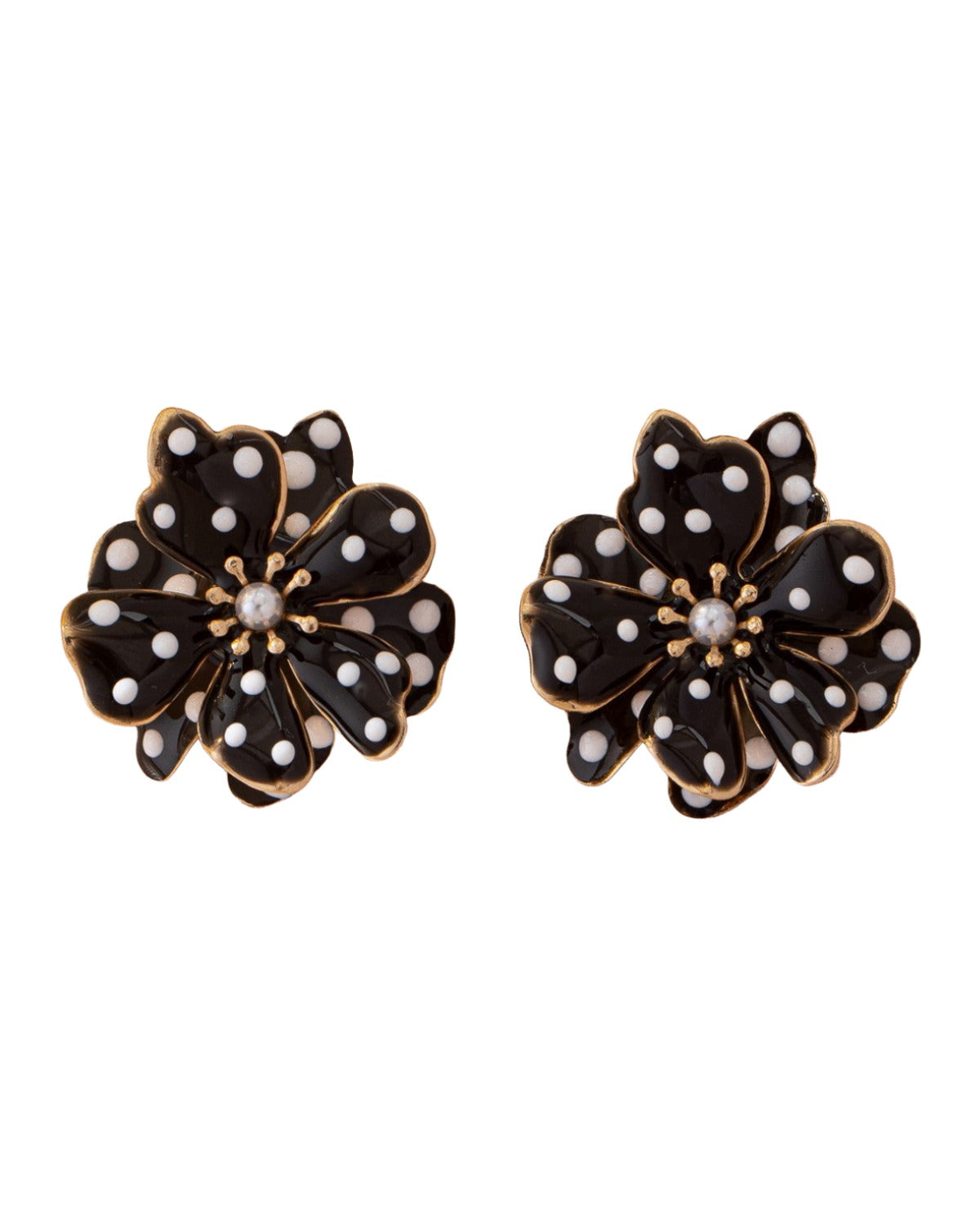 French-style Retro Black White Polka-dot Flower Earrings photo 3