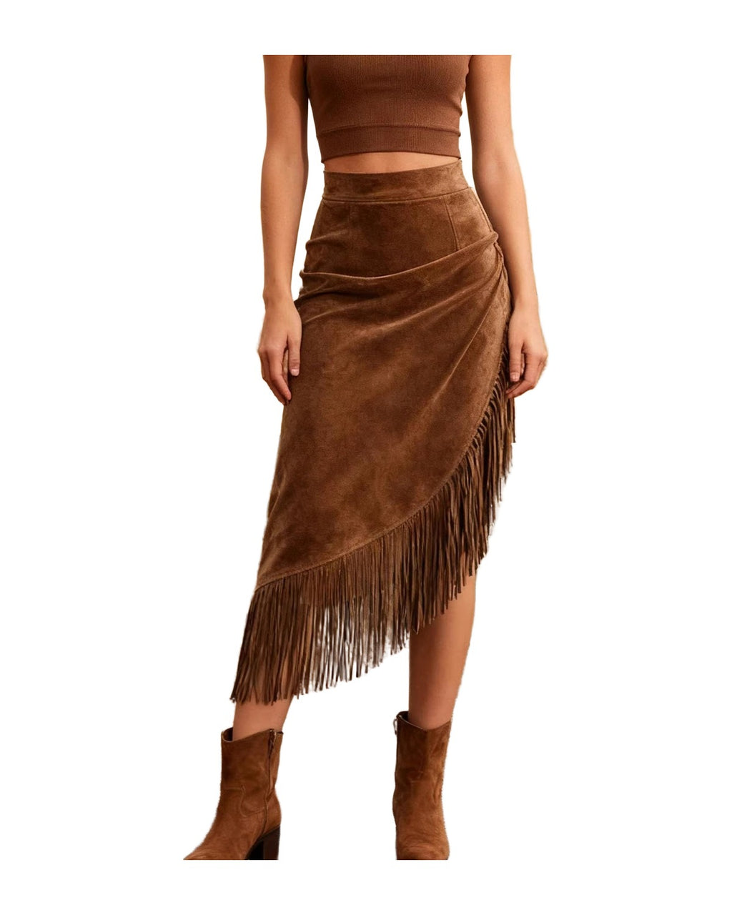 Irregular Hem Suede Midi Skirt photo 1
