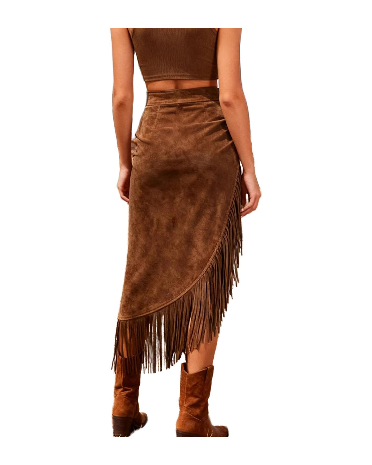 Irregular Hem Suede Midi Skirt photo 4
