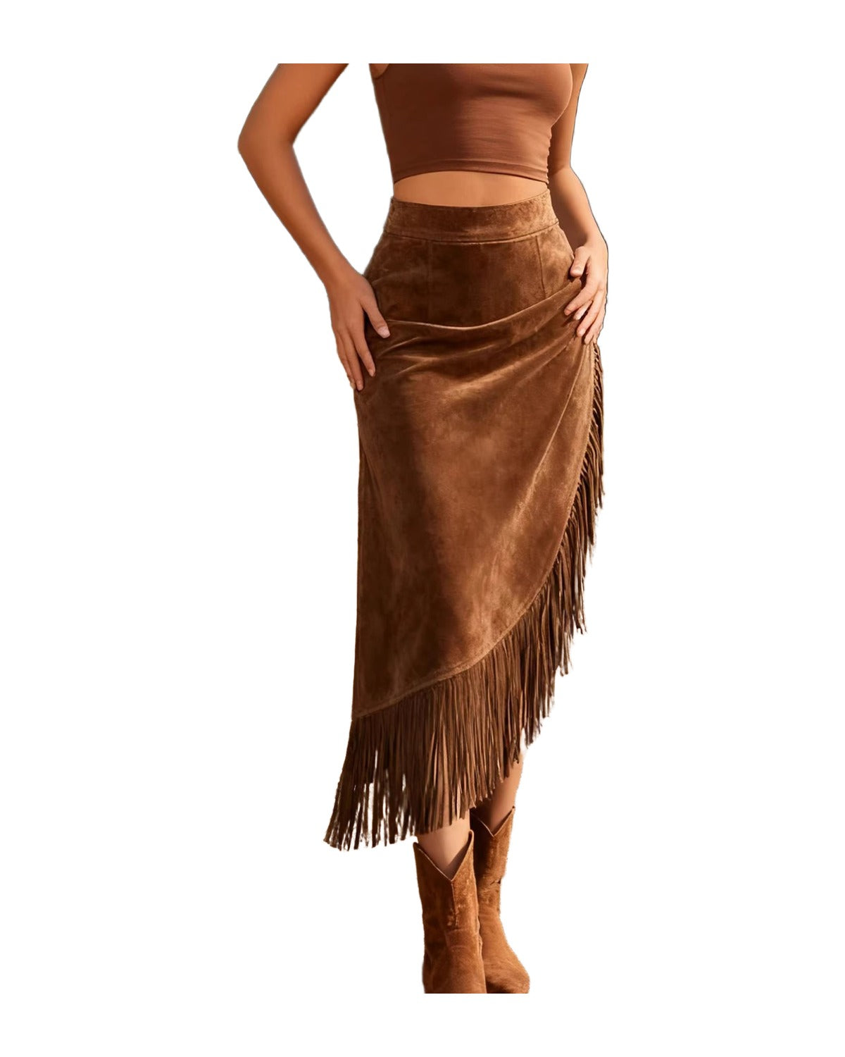 Irregular Hem Suede Midi Skirt photo 5