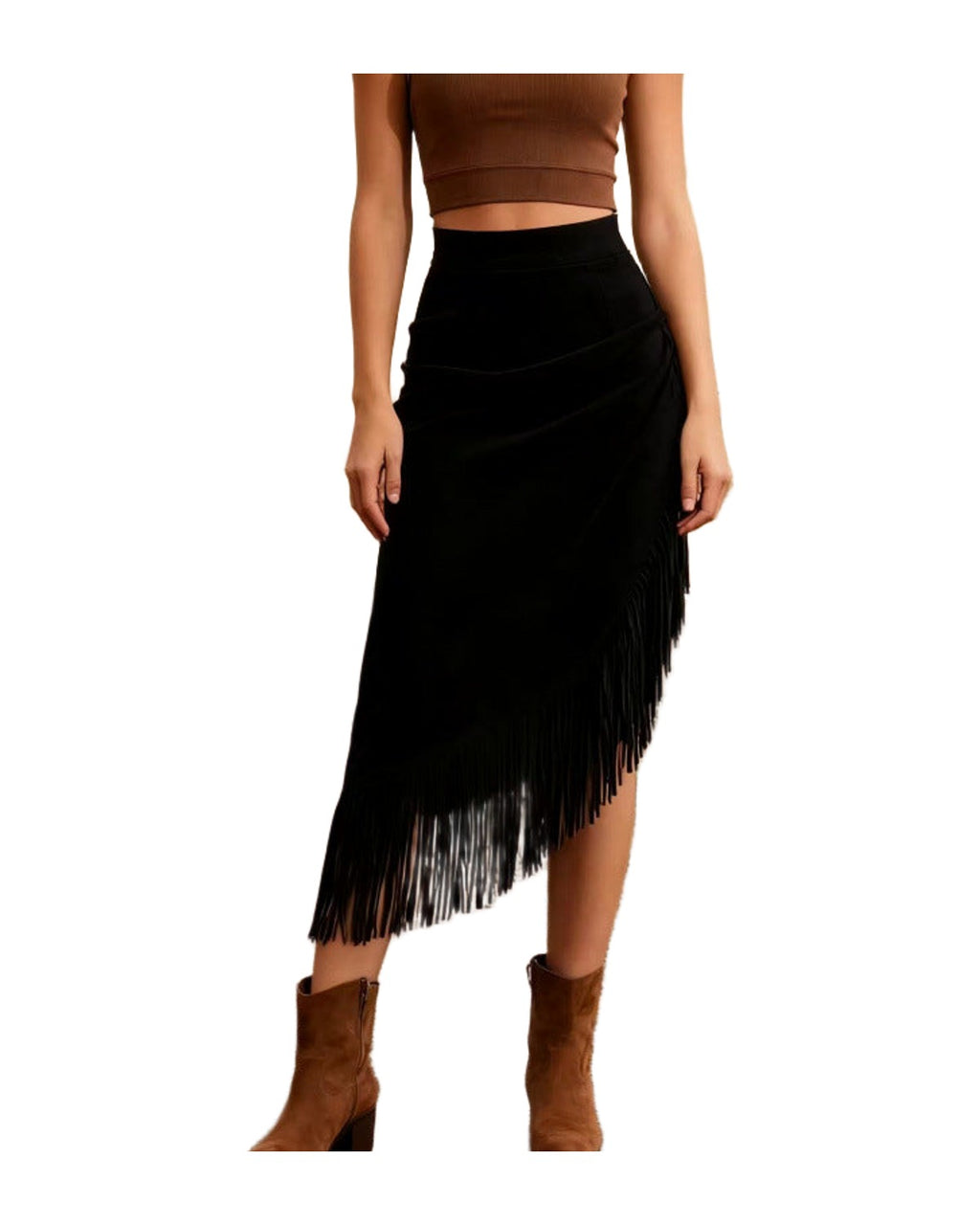 Irregular Hem Suede Midi Skirt photo 6