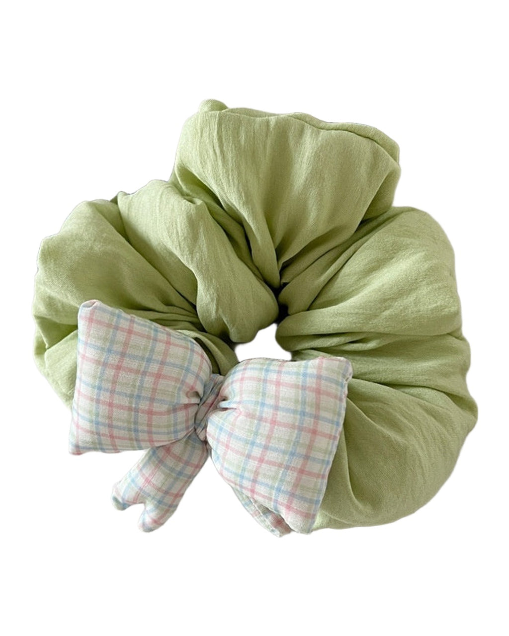 Cream-colored Polka-dot Plaid Bow Hair Tie Puffy photo 2