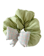 Cream-colored Polka-dot Plaid Bow Hair Tie Puffy photo 2