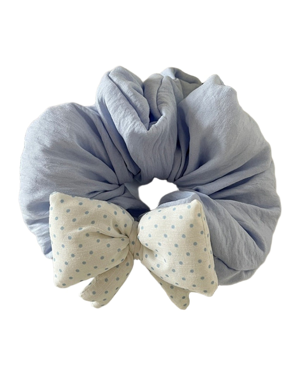 Cream-colored Polka-dot Plaid Bow Hair Tie Puffy photo 3