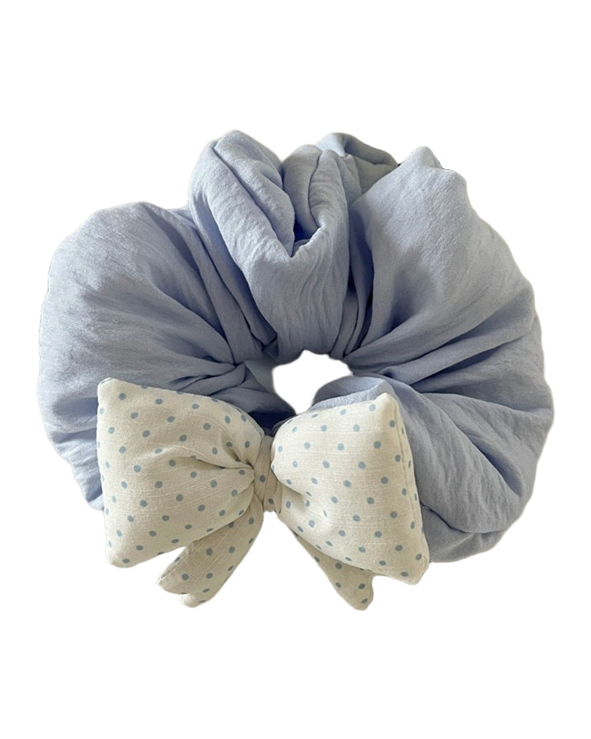 Cream-colored Polka-dot Plaid Bow Hair Tie Puffy photo 3