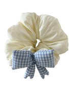 Cream-colored Polka-dot Plaid Bow Hair Tie Puffy photo 6