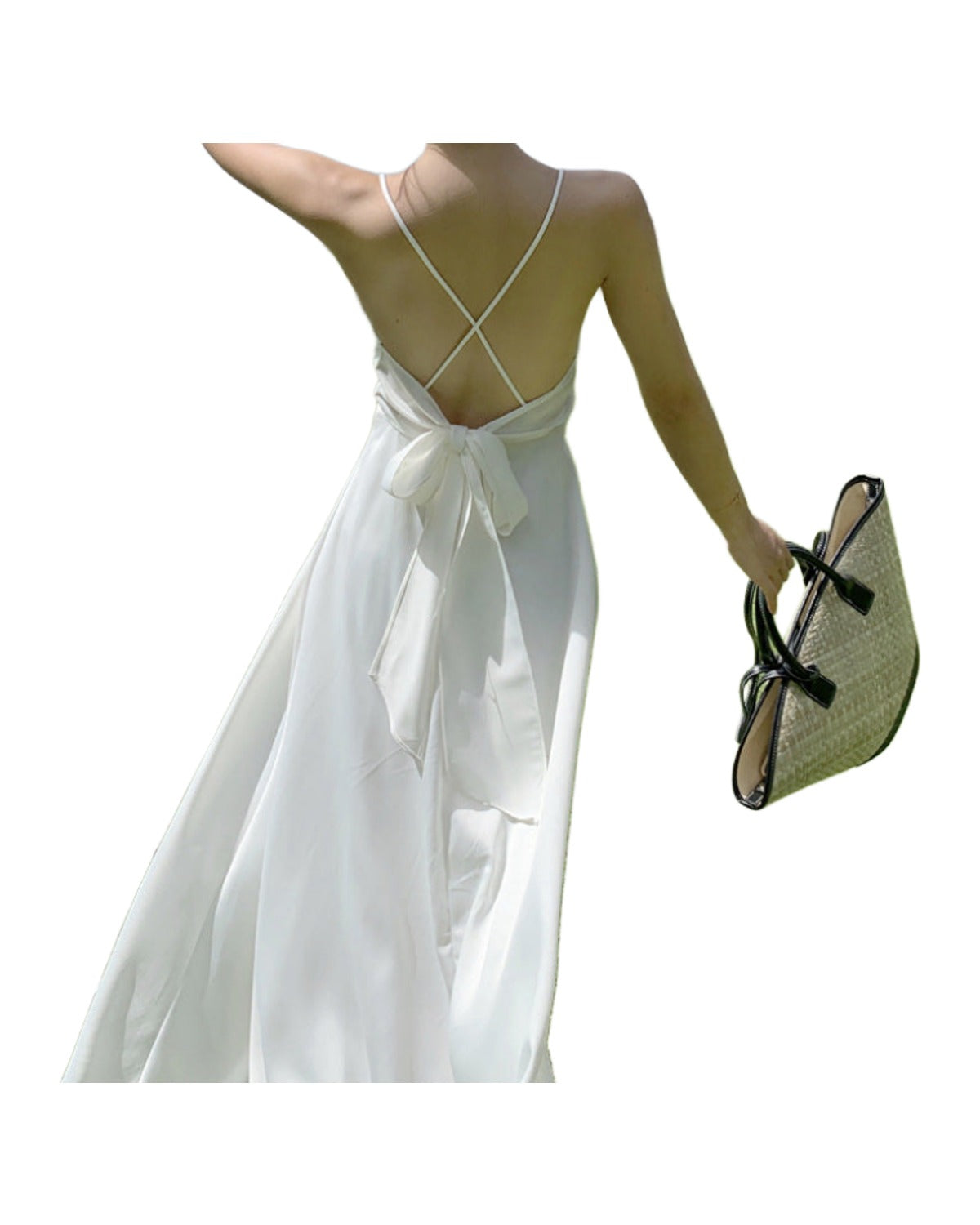 Satin Bowknot Dress Solid Color photo 1