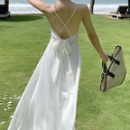 Satin Bowknot Dress Solid Color