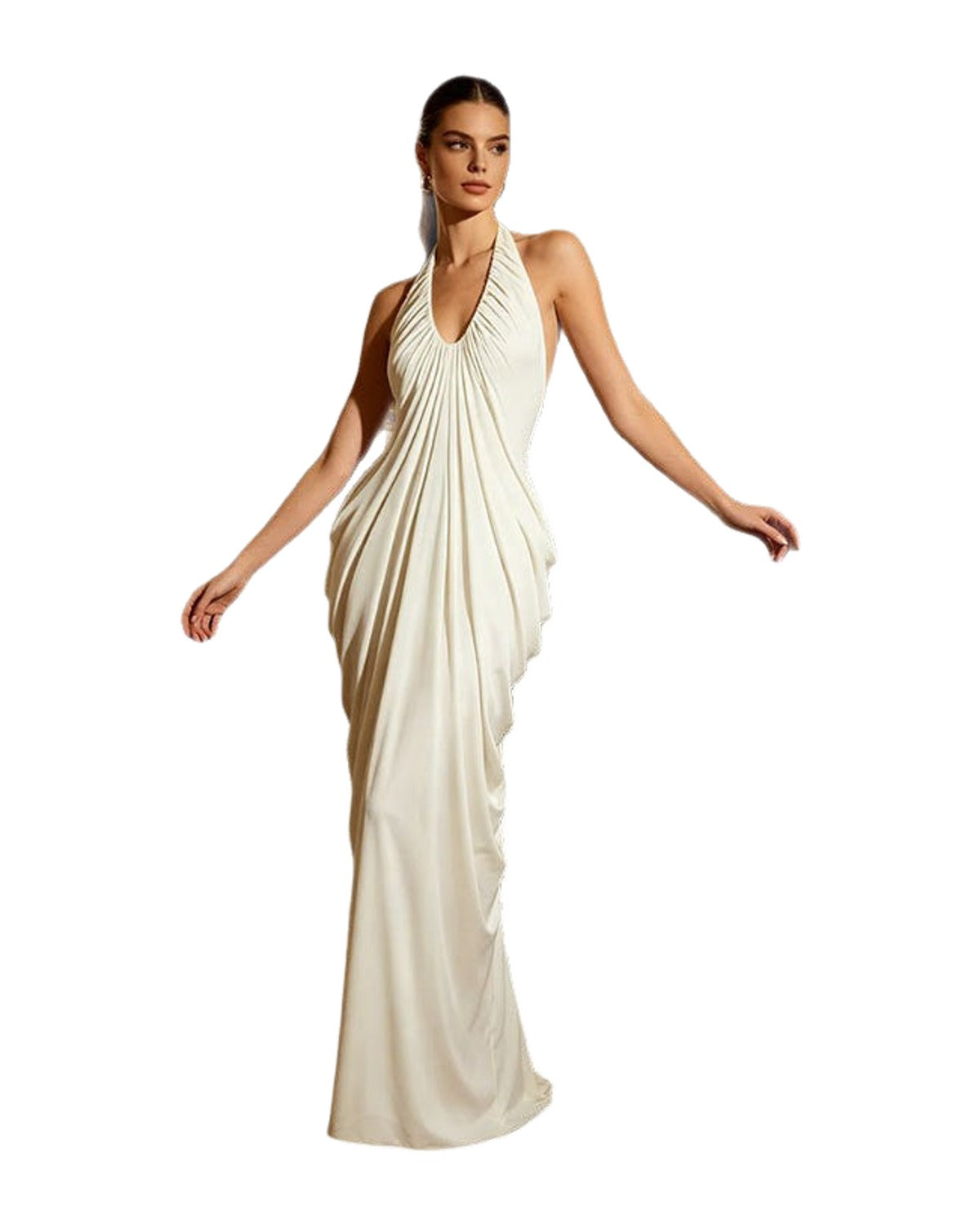 Halter-neck V-neck Backless Pleated Dress photo 1